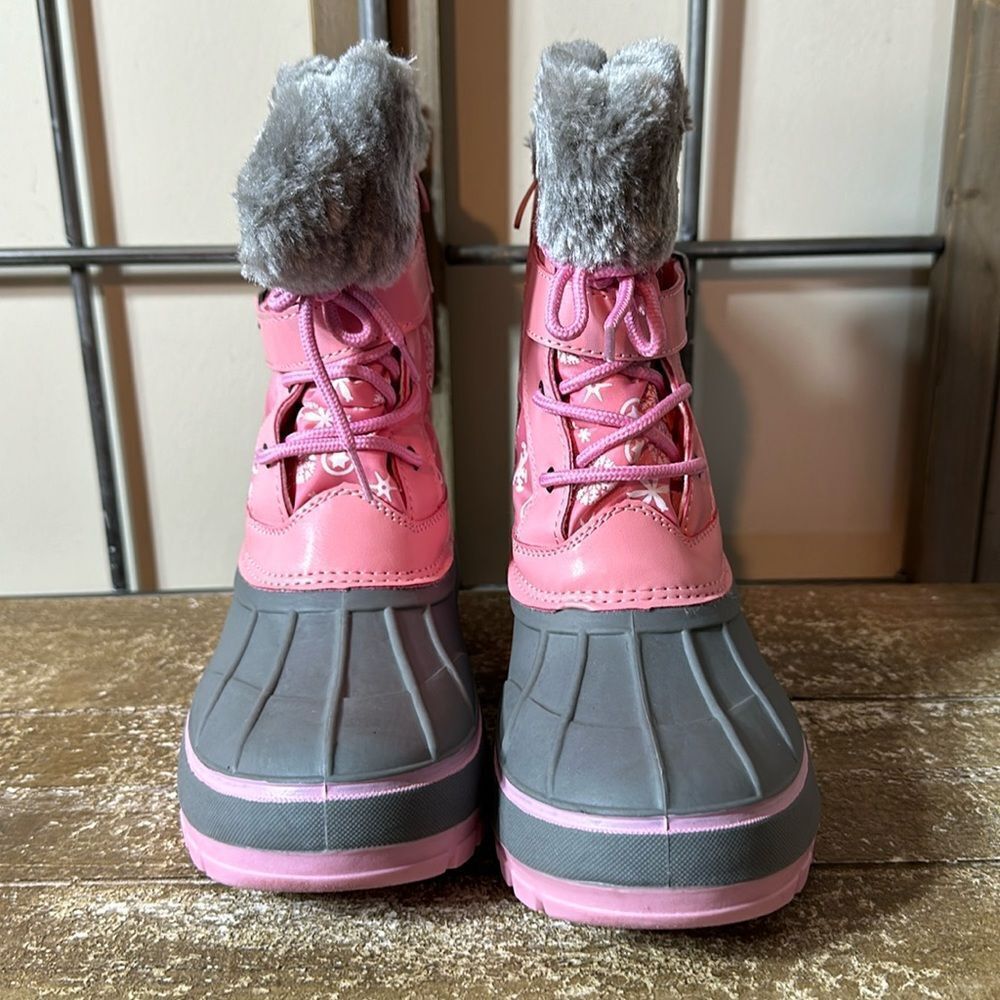 Snow boots girls, size 5, pink and gray new